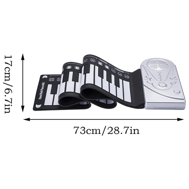 49-Key Portable Roll-Up Electronic Piano Keyboard | Rechargeable Soft Silicone Keys | 16 Tones, 6 Demo Songs | Ideal Beginner Gift (Silvery)