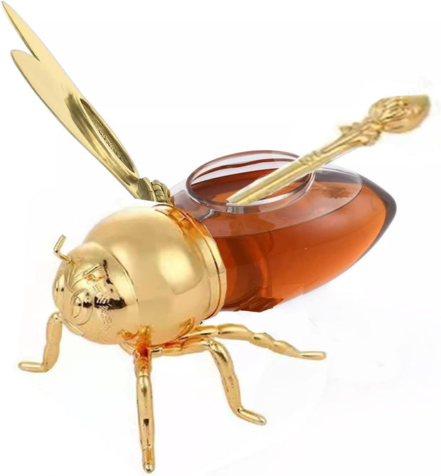 Luxury Bee-Shaped Honey Pot Set with Glass Jar & Dipper