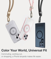 Crossbody Phone Lanyard with 2 Phone Tabs | Adjustable Anti-Theft Neck Strap for All Phones | Heavy-Duty Metal Buckle | Skin-Friendly & Lightweight | Travel & Outdoor Essential (Black)