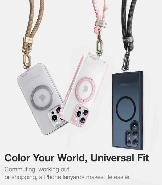 Crossbody Phone Lanyard with 2 Phone Tabs | Adjustable Anti-Theft Neck Strap for All Phones | Heavy-Duty Metal Buckle | Skin-Friendly & Lightweight | Travel & Outdoor Essential (Black)