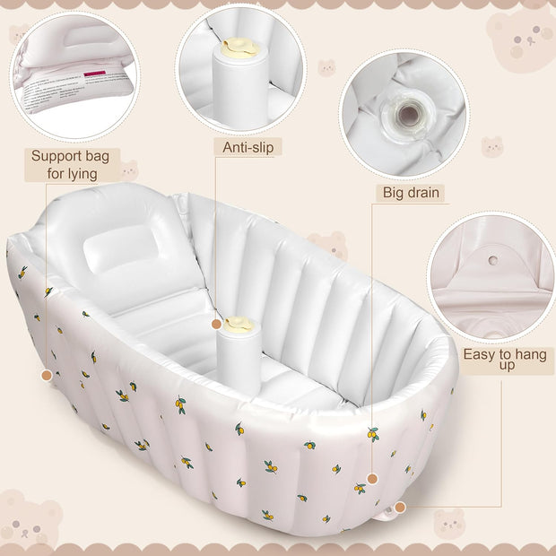 Inflatable Baby Bathtub with Built-in Air Pump – Portable Travel Bath Tub for Newborns to Toddlers, Anti-Slip Design, Back Support, Easy to Inflate & Fold for Storage