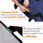 Patented Patient Transfer Bed Pad 48"x40" | 8 Reinforced Handles + Support Pocket | Washable, Supports 450 lbs | For Bedridden Patient Lifting, Turning, and Repositioning