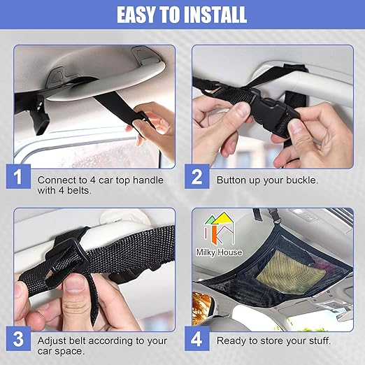 Car Ceiling Storage Net – 30.3"x22" Universal Roof Mesh Cargo Organizer with Zipper – Adjustable Interior Storage Bag for Cars, SUVs, Trucks, an