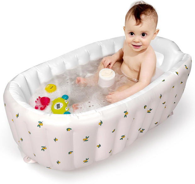 Inflatable Baby Bathtub with Built-in Air Pump – Portable Travel Bath Tub for Newborns to Toddlers, Anti-Slip Design, Back Support, Easy to Inflate & Fold for Storage
