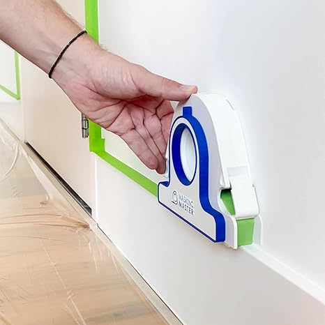 Masking Master™ Painter’s Tape Applicator | 5× Faster & High-Precision Alignment | One-Handed Tape Application & Dual-Side Cutting | Paint, Trim, Door Frame & Window Masking | White & Blue, Model MM2025