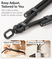 Crossbody Phone Lanyard with 2 Phone Tabs | Adjustable Anti-Theft Neck Strap for All Phones | Heavy-Duty Metal Buckle | Skin-Friendly & Lightweight | Travel & Outdoor Essential (Black)