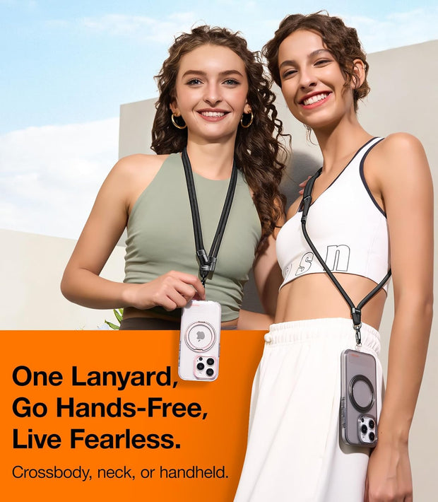 Crossbody Phone Lanyard with 2 Phone Tabs | Adjustable Anti-Theft Neck Strap for All Phones | Heavy-Duty Metal Buckle | Skin-Friendly & Lightweight | Travel & Outdoor Essential (Black)