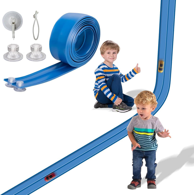 Flex Track 15 Ft Flexible Double-Lane Race Car Track Starter Set with Suction Cups | Compatible with Hot Wheels, 1/64 Diecast Cars & Monster Trucks | No Assembly, Roll-Up Storage, Ages 3+