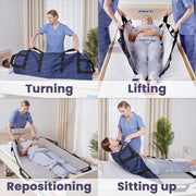 Patented Patient Transfer Bed Pad 48"x40" | 8 Reinforced Handles + Support Pocket | Washable, Supports 450 lbs | For Bedridden Patient Lifting, Turning, and Repositioning