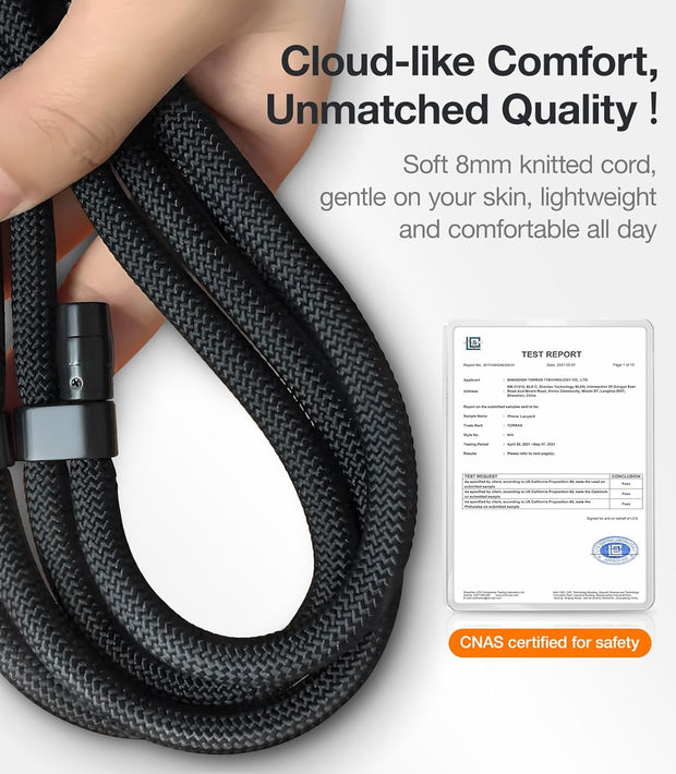 Crossbody Phone Lanyard with 2 Phone Tabs | Adjustable Anti-Theft Neck Strap for All Phones | Heavy-Duty Metal Buckle | Skin-Friendly & Lightweight | Travel & Outdoor Essential (Black)