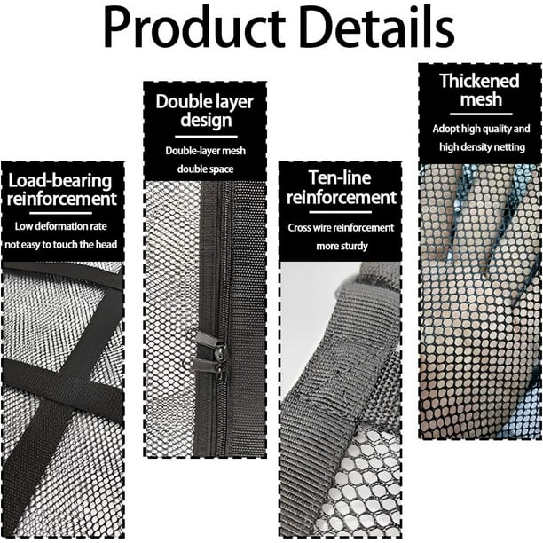 Car Ceiling Storage Net – 30.3"x22" Universal Roof Mesh Cargo Organizer with Zipper – Adjustable Interior Storage Bag for Cars, SUVs, Trucks, an