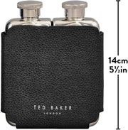 Double Hip Flask – 18/8 Stainless Steel, 85ml × 2, Black Faux Leather Wrap
