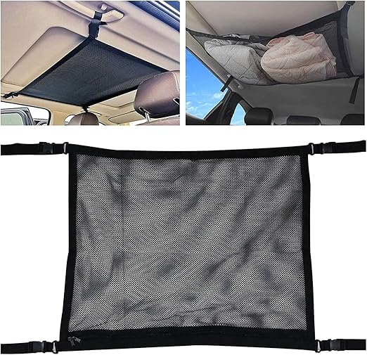 Car Ceiling Storage Net – 30.3"x22" Universal Roof Mesh Cargo Organizer with Zipper – Adjustable Interior Storage Bag for Cars, SUVs, Trucks, an