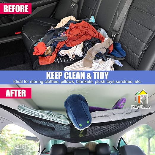 Car Ceiling Storage Net – 30.3"x22" Universal Roof Mesh Cargo Organizer with Zipper – Adjustable Interior Storage Bag for Cars, SUVs, Trucks, an