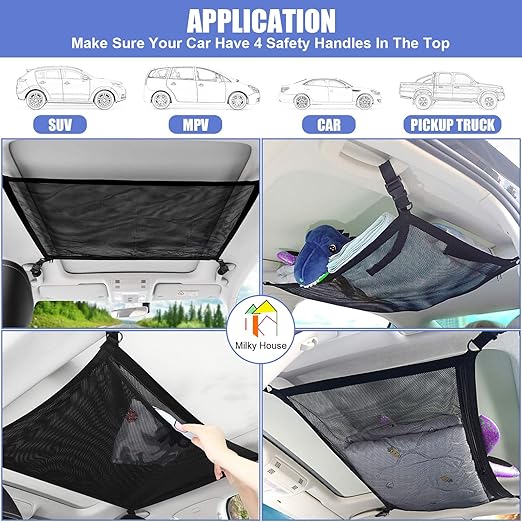 Car Ceiling Storage Net – 30.3"x22" Universal Roof Mesh Cargo Organizer with Zipper – Adjustable Interior Storage Bag for Cars, SUVs, Trucks, an