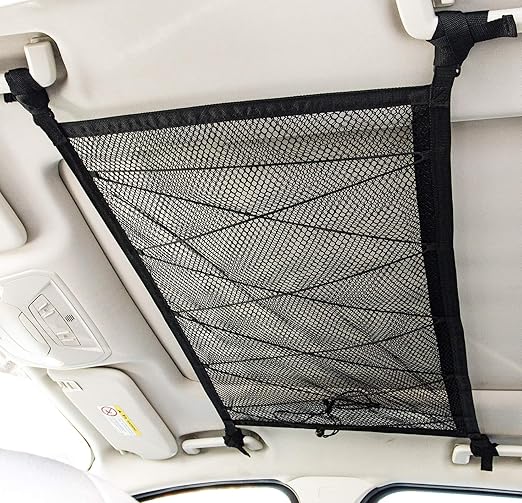 Car Ceiling Storage Net – 30.3"x22" Universal Roof Mesh Cargo Organizer with Zipper – Adjustable Interior Storage Bag for Cars, SUVs, Trucks, an