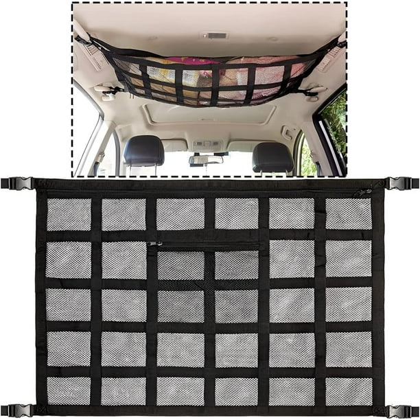 Car Ceiling Storage Net – 30.3"x22" Universal Roof Mesh Cargo Organizer with Zipper – Adjustable Interior Storage Bag for Cars, SUVs, Trucks, an