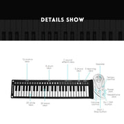 49-Key Portable Roll-Up Electronic Piano Keyboard | Rechargeable Soft Silicone Keys | 16 Tones, 6 Demo Songs | Ideal Beginner Gift (Silvery)